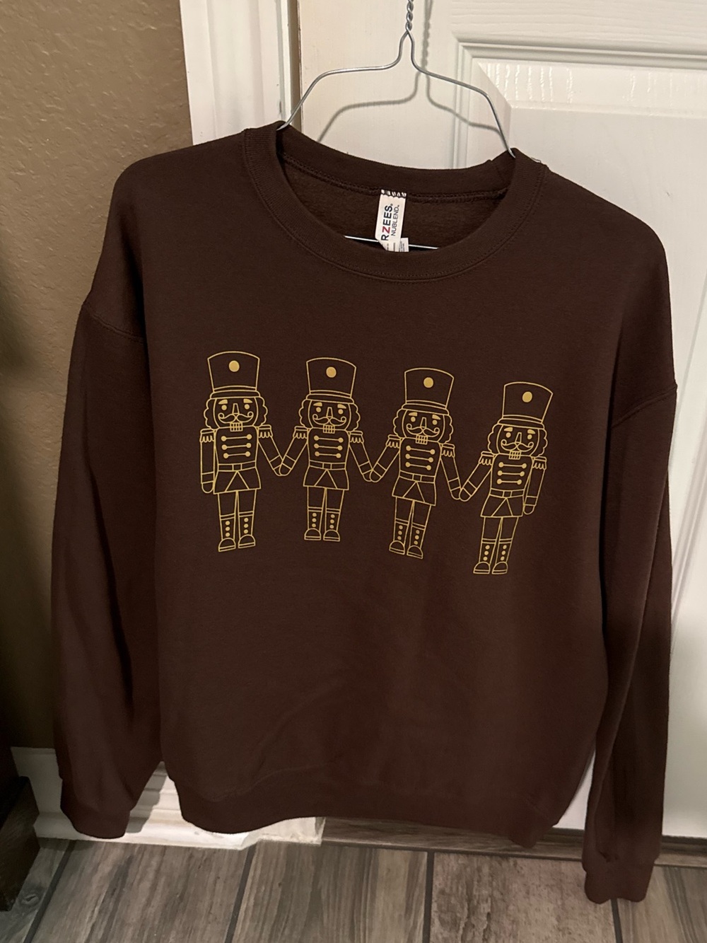 Jerzees Brown Crewneck Sweatshirt with Gold Nutcracker Line Art